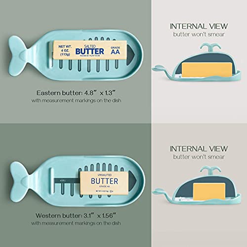 Dowan Whale Butter Dish, Cute Butter Dish, Funny Gifts For Mom Wife Friends, Fish Bone Cutting Measuring Lines And Tail Non-Slip Design, Ideal Decor Gift For Birthday Wedding Housewarming, Turquoise #TOP6