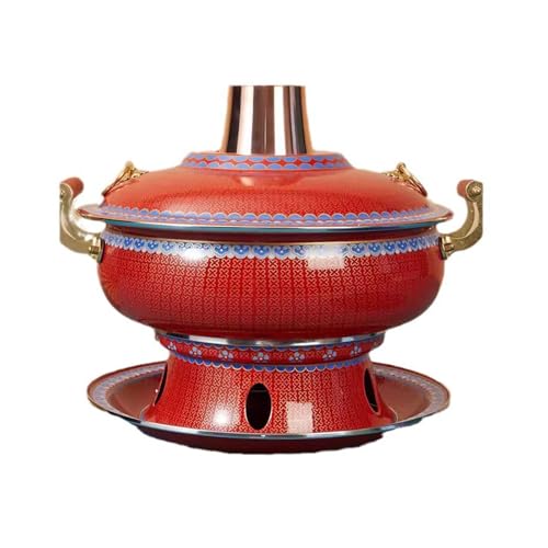 UNYQBFKM Cloisonné Copper Hot Pot, Chinese Copper Hot Pot Old Beijing Shabu Shabu Hot Pot for Kitchen Catering Parties Hotels Dining,B-34cm