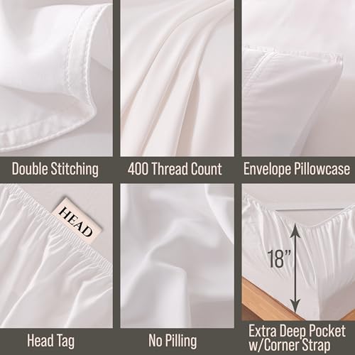 Image of Bella Coterie Luxury Bamboo Viscose Twin Size Sheet Set | 100% Organically Grown | Ultra Soft | Cooling for Hot Sleepers | 18 inch Deep Pocket [White]