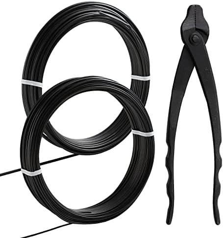Wazakura 3pcs Aluminum Bonsai Wire Tool Kit with 2 Sizes (1.5mm + 2.5mm) and Wire Cutter Made in Japan, 2 Roll Bonsai Training Wire and Pliers Starter Set (1.5 mm, 2.5 mm + Wire Cutter, Black)
