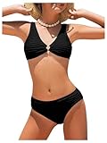 SOLY HUX Girl's V Neck Ring Linked Bikini Sets Bathing Suits Two Piece Swimsuit Solid Black 14Y