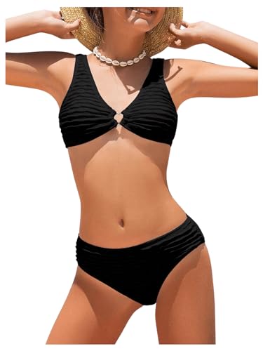 SOLY HUX Girl's V Neck Ring Linked Bikini Sets Bathing Suits Two Piece Swimsuit