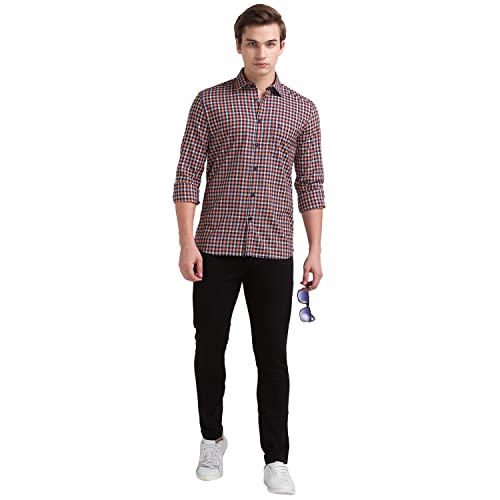 Image of Parx Men's Pure Cotton Checks Pattern Slim Fit Semi Cutaway Collar Full Sleeve Casual Shirt