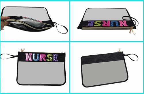 Nurse Letter Bags Clear Makeup Bag, Nurse Gift Cosmetic Bag for Travel Zipper Pouch with Handle Nurse Accessories, Nylon & PVC Waterproof Toiletry Organizer Bag for Women Girls Gift (Black Nurse)3