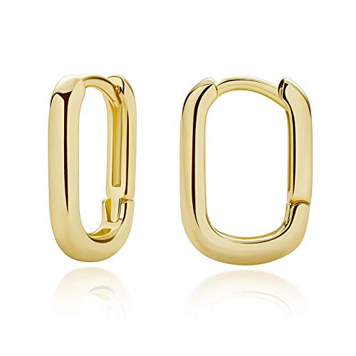 14K Gold Colored Square Huggie Hoop Earrings for Women Men Little Girls Cartilage Sleeper Tiny Gold Hoop Cuff Earrings