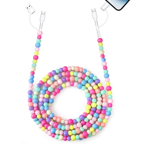 Aolcev 4 in 1 USB C Cable Multi Beaded for iPhone 17 16 15 Charger Cord MFi Certified 6.6FT Fast Charging Cable 66W Chubby USB A Type C iOS Cable Compatible with iPhone 14 Pro Max/Galaxy S25 Colored