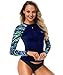 AXESEA Women's Long Sleeve Rash Guard Bathing Suits Printed UV Sun Protection Swim Shirt (US 8(Read Seller Size Chart in Image), Blue2)