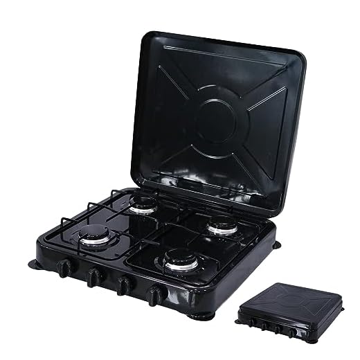 Melko Hornillo de gas para camping, 4 fuegos, placa de gas, para camping, exterior, estufa de gas de metal