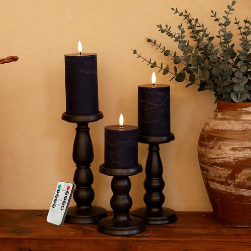 Image of Navy Blue Flameless Candles, Battery Operated Candles with Remote