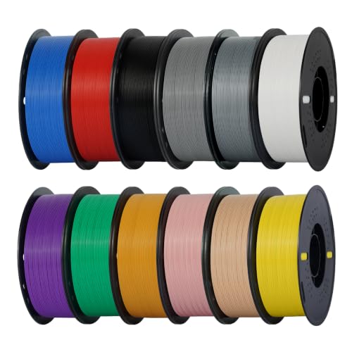 Image of Kingroon PLA 3D Printer Filament, 12Rolls, Dimensional Accuracy + /- 0.03 mm, 12kg Spool(26.4lbs), 1.75 mm，Black White Grey Red Green Yellow Purple Skin Blue Silver Pink Orange