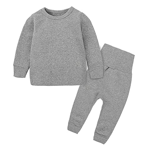 Toddler Boys Girls Solid Color Sweatshirt Outfits Long Sleeve Crew Neck Fall Thick Pullover Elastic Waist Pants Sets
