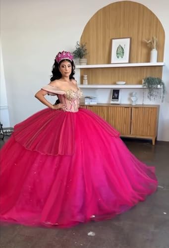 Youjiayi Glitter Gold Appliques Quinceanera Dresses with Train Off Shoulder Layered Sweet 16 Dresses Lace Beaded Ball Gown4