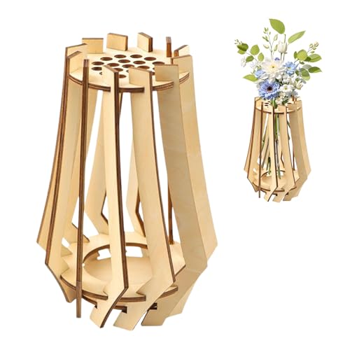 LUMOOM Vase en Bois pour Bouquet de Fleurs, Roses, Tulipes, Tournesols et Fleurs de Cerisier avec Puzzle (A)