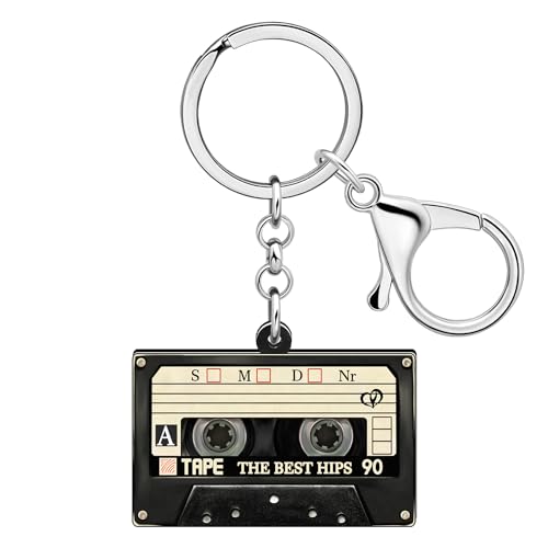 DALANE Acrílico Creativo 80s 90s Cinta de Cassette Retro Llavero para Mujeres Chicas Amantes de la Música Joyería para el coche Llaves del bolso Charms (Beige)