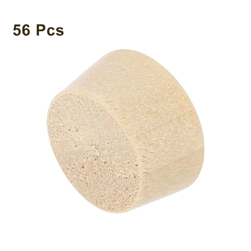 Image of uxcell 56Pcs Wood Button Plugs, 12.5mm /0.49 inch Flat Head Hardwood Screw Hole Plug Wooden Caps Buttons Wood Plug for Furniture Woodworking Craft Decor (14mm x 12.5mm)