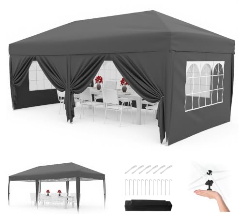 Faltpavillon 3x6 m wasserdicht stabil mit 6 Seitenwänden Pop up Pavillon faltbar aus 420D Oxford UV-Schutz 50+ 3-Fach höhenverstellbar Partyzelt mit Tragetasche für Garten & Outdoor Grau