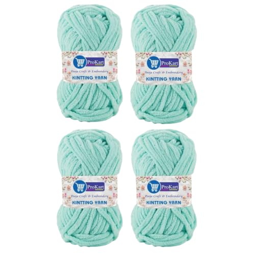 Image of ProKart Premium Blankie Wool, Plush & Cuddly, Chenille Yarn Supersoft Hand Knitting Wool Ball | Blanket Thick /Mottu Yarn Ball Suitable for Hand Knitting and Crocheting for Baby, Adult, Sweaters, caps, Throws, Home Furnishing, Scarves, Blankets (Fast Colour, 100gms x 4 Pack)
