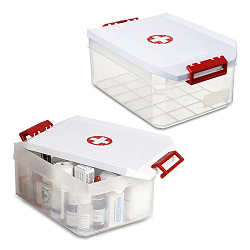 PracticDomus - Los 2 Mehrzweck-Medizinboxen 4.5L. Abdeckung mit integrierten Griffen und rotem Kreuz-Symbol Cover
