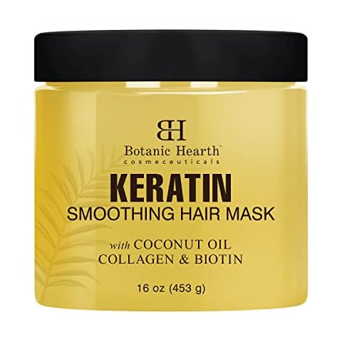Botanic Hearth Keratin Hair Mask - Biotin, Collagen & Coconut Oil - for Dry Damaged Treated Hair - Restore, Repair, Smoothing, Conditioning & Strengthen All Hair Types - for Men & Women - 16 oz Cover