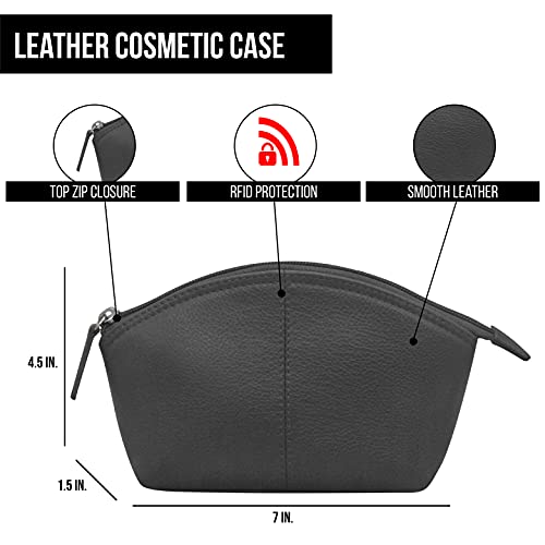 Image of ili New York Genuine Leather RFID Blocking Cosmetic Makeup Pouch - Black