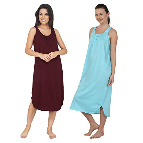 Image of BLAZON Women's Cotton Hosiery Solid Maxi Nighty Slip (Pack of 2) Available Sizes: S, M, L, XL, 2XL, 3XL, 4XL, 5XL