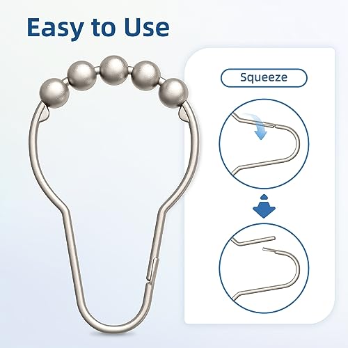 Titanker Shower Curtain Hooks Rings, Rust-Resistant Metal Shower Curtain Hooks for Bathroom Shower Rods Shower Hooks Shower Rings for Curtain - Set of 12, Matte Nickel