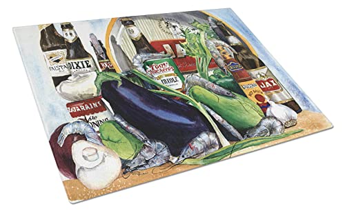 Caroline's Treasures 1007LCB Eggplant and New Orleans Beers Glass Cutting Board Large Decorative Tempered...