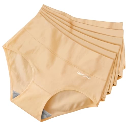 QINCAO Unterhosen Damen, 6er Pack Hohe Taille Slips Baumwolle Unterwäsche, Stretch Atmungsaktiv Panties Weich