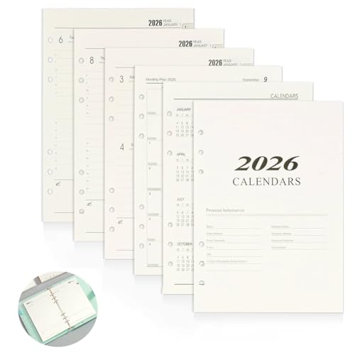Agenda Semainier 2026,Papier Rechargeable Recharges Pour Cahiern, 6 Trous Feuillets Mobiles Vierge Papier De Recharges En Pointillé Pour A5 Bullet Carnet Rechargeable Journal Cahier