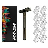 Walmeck Doppelschneidiger Rasierhobel für Herren, manueller Rasierer, langer Griff, traditioneller Rasierer mit 10 Klingen