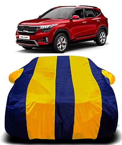 Image of Waterproof Car Cover with Ultra Surface Body Protection (Yellow Stripes) (Kia SELTOS)