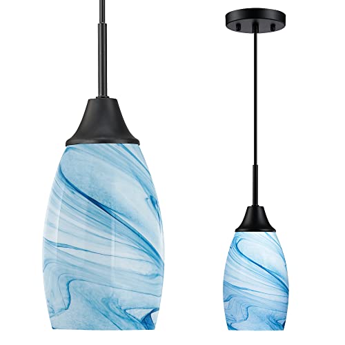 Image of Viinew Mini Glass Pendant Light,4.72 inch Blue Marble Glass Pendant Lights