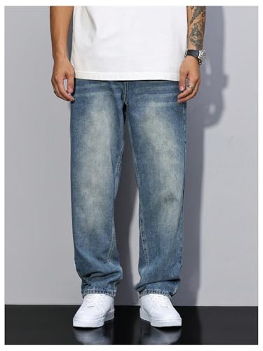 Men's High Waisted Jeans Straight Leg Denim Pants Trendy Jeans Streetwear3