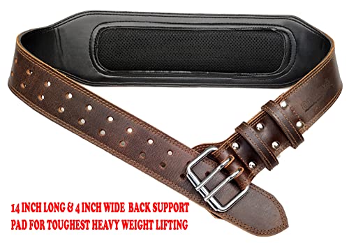 YH antigo? Pro Dead Lift Weightlifting Leather Gym Belt 4" Wide Double Layer Squat Strength Training Body Fitness Workout Back Lumbar Washable Support Pad for men and women YH-GB-003 (24-34 INCH)
