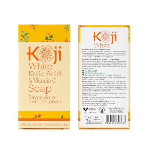Koji White Kojic Acid & Vitamin C Skin Lightening Soap (80Gm/2 Bars) Natural Brightening & Anti Aging - Reduce Wrinkles, Fades Age Spots, Sun Damage, Smooth And Soft Complexion For Face & Body