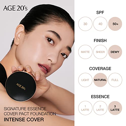 Age 20'S Signature Intense Sunscreen Spf 50+ Foundation, Natural Coverage, Cushion Korean Makeup, 71% Essence Natural Dewy Finish, Refill Included, 13 Ivory (0.49 Oz X2 Ea) #TOP1