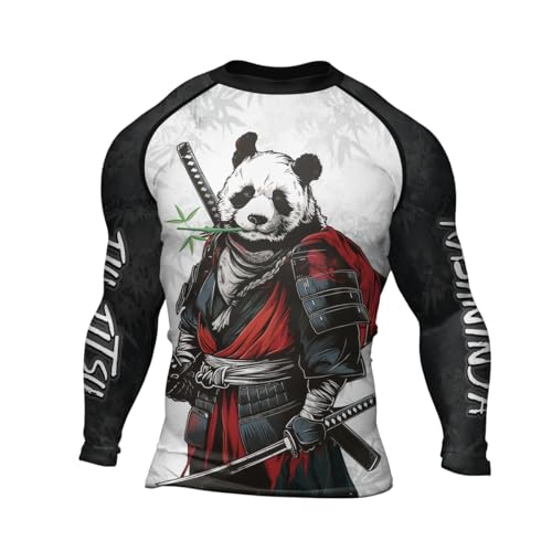 Panda Samurai Men’s Rashguard Long Sleeve Compression Training Fightwear for BJJ MMA Wrestling Gym Jiu Jitsu2