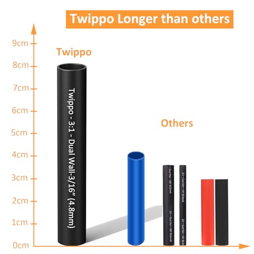 Heat Shrink Tubing Kit 355pcs - 3:1 Dual Wall Adhesive Lined - Electrical Waterproof Industrial Heat-Shrink Tubing Terminals- Marine Grade Wire Connector Shrink Wrap Tube - 3.15" Length - Black