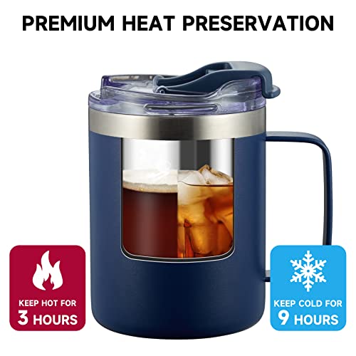 Image of 12oz Stainless Steel Insulated Coffee Mug with Handle, Double Wall Vacuum Tumbler Cup with Fliping Lid, Navy, 2 Pack
