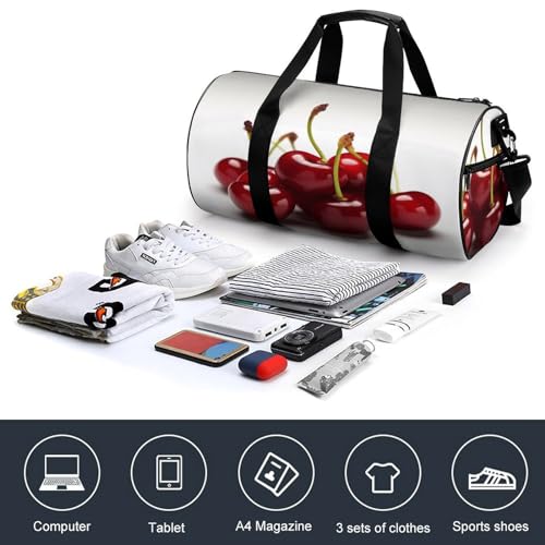 Cylindrical Gym Bag,Chilean Cherries Sports Gym Bag,Workout Bags,travel Weekender Bag,Duffle Travel Bag for Men Women4