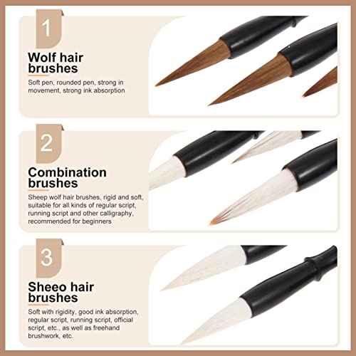 Cabilock 9Pcs Chinese Calligraphy Brush Writing Brush Sumi Brush Painting Brush Maobi Watercolor Ink Brush For Beginners Starter #TOP5