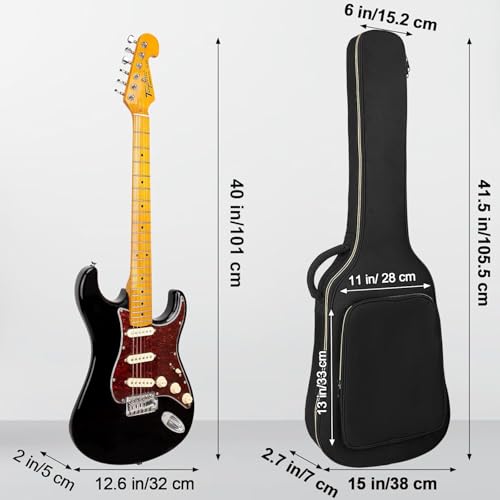 Image of LETSROCK 39 Inch Electric Guitar Bag Case Thick Padding with Neck Strap Adjustable Shoulder Strap Waterproof Yellow Lightning Shape&Black Electric Guitar Gig Bag, Black&Light Yellow Zipper, Electric