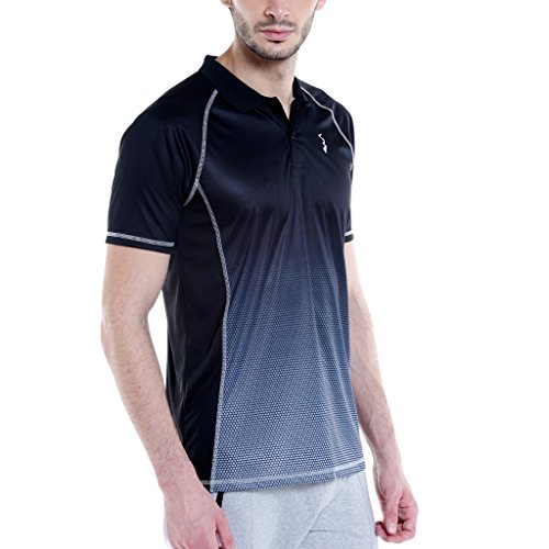 Campus Sutra Men's Black and Grey Ombre Dri-Fit Activewear T-Shirt Regular Fit for Casual Wear | Structured T-Shirt Crafted with Comfort Fit and High-Performance for Everyday Wear