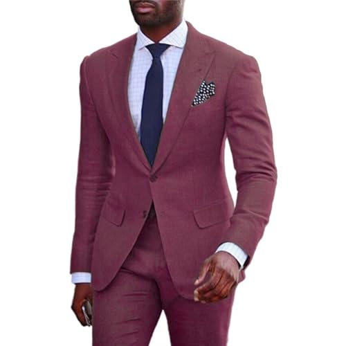 Mens Linen Suit for Summer Beach Wedding 2 Piece Linen Suit for Men Slim Fit Casual Groomsmen Prom Party Suit Set2