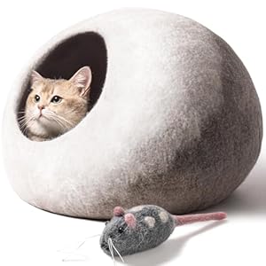 Cat Cave Bed -Handmade Wool Cat Bed Cave, Cat Bed Cat House, Felt Cat Caves for Indoor Cats and Kittens