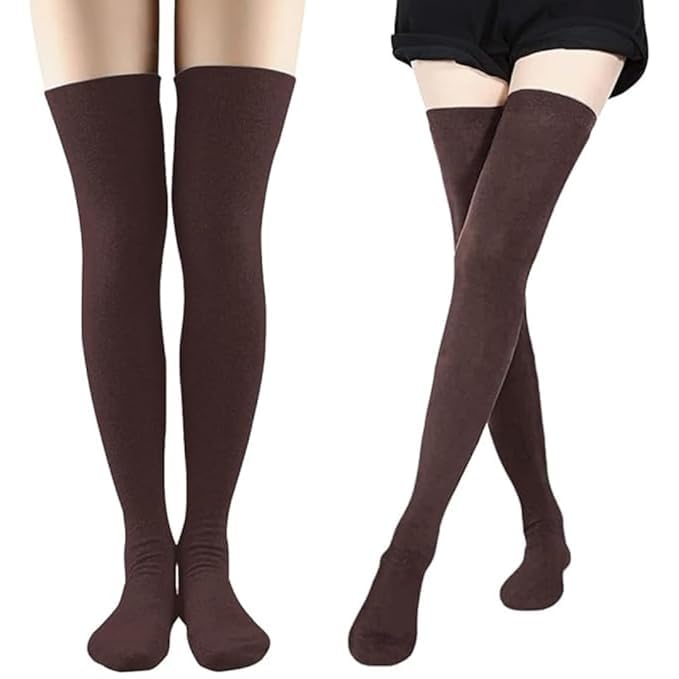 Wool Warm Thigh High Socks, Knitted Thick Thermal Woolen Socks for Women Winter Wear Knee Length, Cushioned Thigh High Stockings with Wide Ribbed Cuff. (MILTICOLOUR)