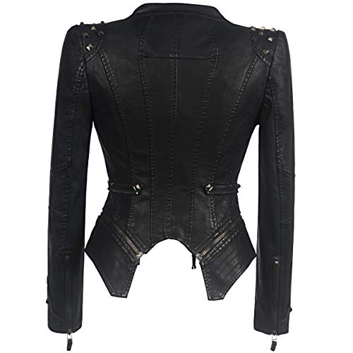 Women's classic Lapel punk rivet leather jacket personality fashion sexy dovetail Motorcycle casual coat2