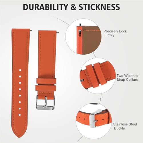 Italy Genuine Leather Watch Bands Men Women Compatible with Samsung Galaxy Watch Band, 20mm 22mm Lugs Watch Straps, Quick Release Wear-resistant Sweat-Resistant Smartwatch Replacement Strap