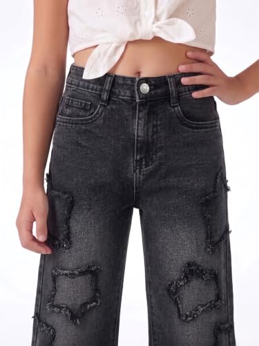 Image of Amazon Brand - Jam & Honey Girls Cotton Rich Lightweight Breathable Mid Rise Jeans | Stylish Star Design | Regular Fit | Age 2-13 Years