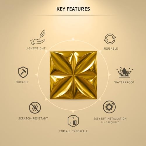 Image of Kayra Decor Luxury 3D PVC Wall Panels - Butterfly Pattern, Gold Finish | 19.7 inch x 19.7 inch | Pack of 18 | Covers 42.51 Sq. Ft. | Stylish Wall Cladding for Home & Office Interiors